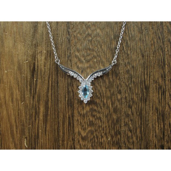 Jewelry - 18" Sterling Silver Blue Marquise CZ With Clear Accents Necklace Vintage Minimal